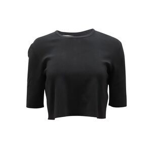 Lela Rose Crewneck Ribbed Crop Top in Black Rayon